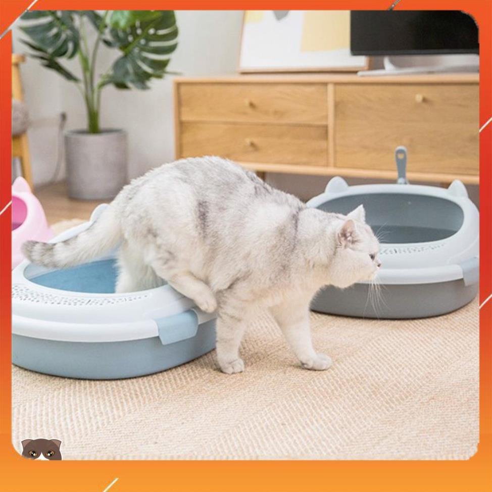khay vệ sinh cho mèo - khay vệ sinh hình tai mèo dễ thương(kèm xẻng)-supetshophn