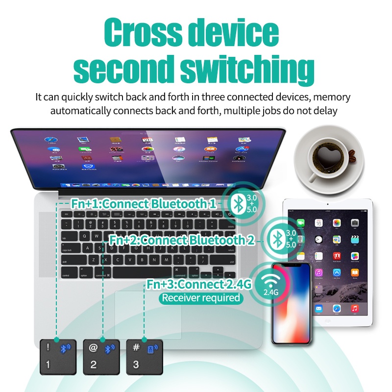 Bộ Bàn Phím Và Chuột Không Dây 78 Phím Bluetooth 5.0 Và 2.4G Đa Phương Tiện Có Thể Sạc Lại