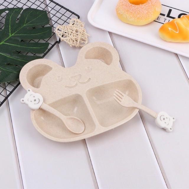 Khay ăn dặm hình gấu. Bộ khay ăn dặm. Khay ăn dặm lúa mạch