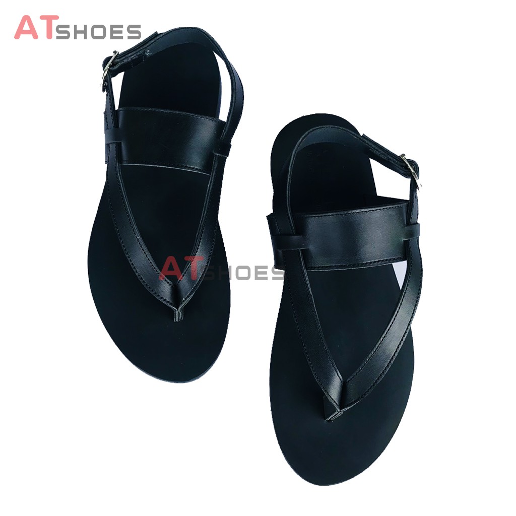 Sandal Unisex Da Bò Thật Không Thấm Nước Kiểu Dáng Thời Trang Atshoes ATXN51 (Đen-Đen Đế Vàng)