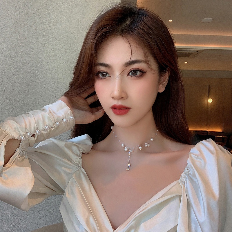 Vòng Cổ Choker Đính Ngọc Trai Nhân Tạo Phong Cách Hàn Quốc