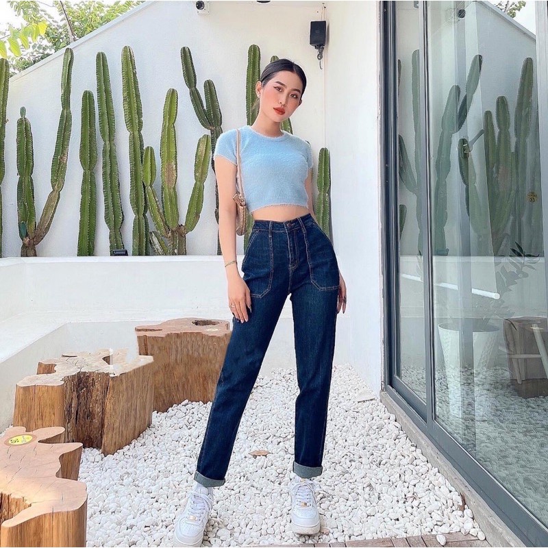 Quần momjeans lưng cao túi kiểu siêu xinh