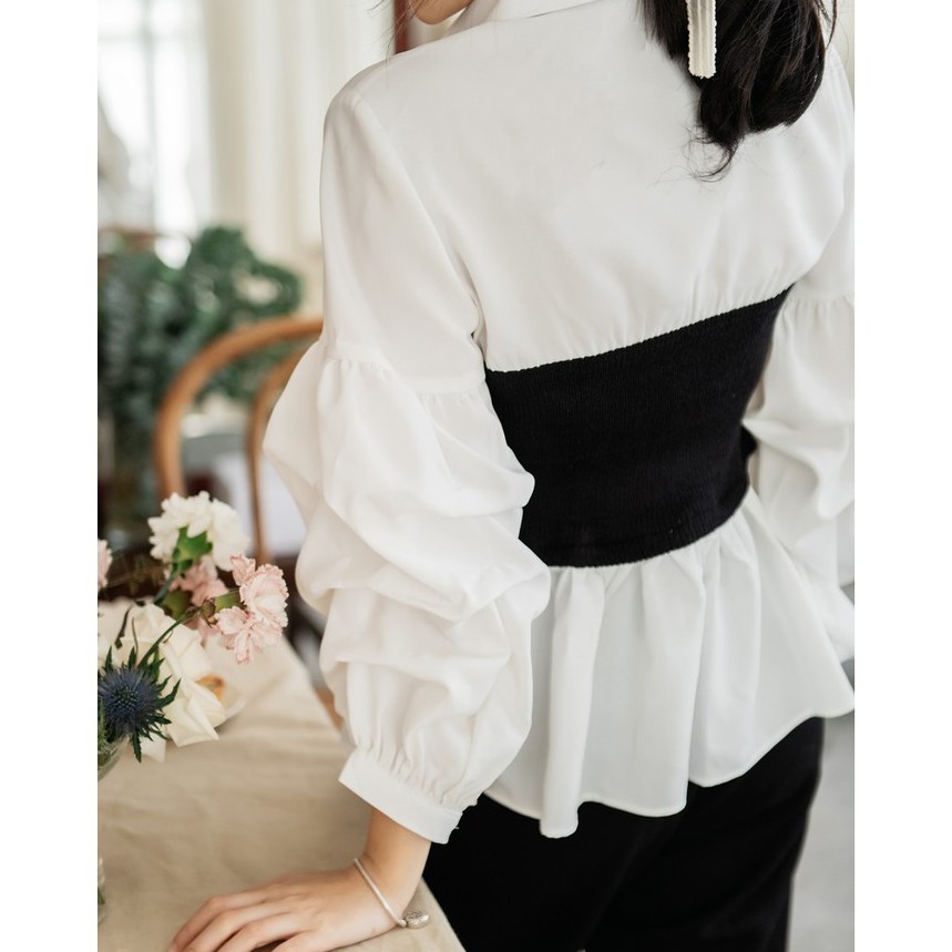 Sơ mi nữ dài tay Mosohali chun eo cổ đức thiết kế thời trang công sở