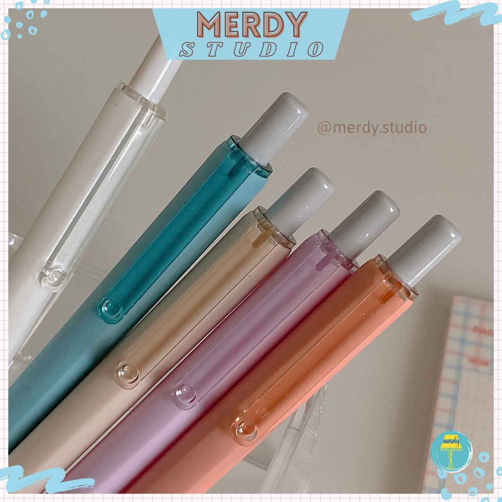 Bút bấm DOMI vỏ pastel mực đen, ngòi 0.5mm