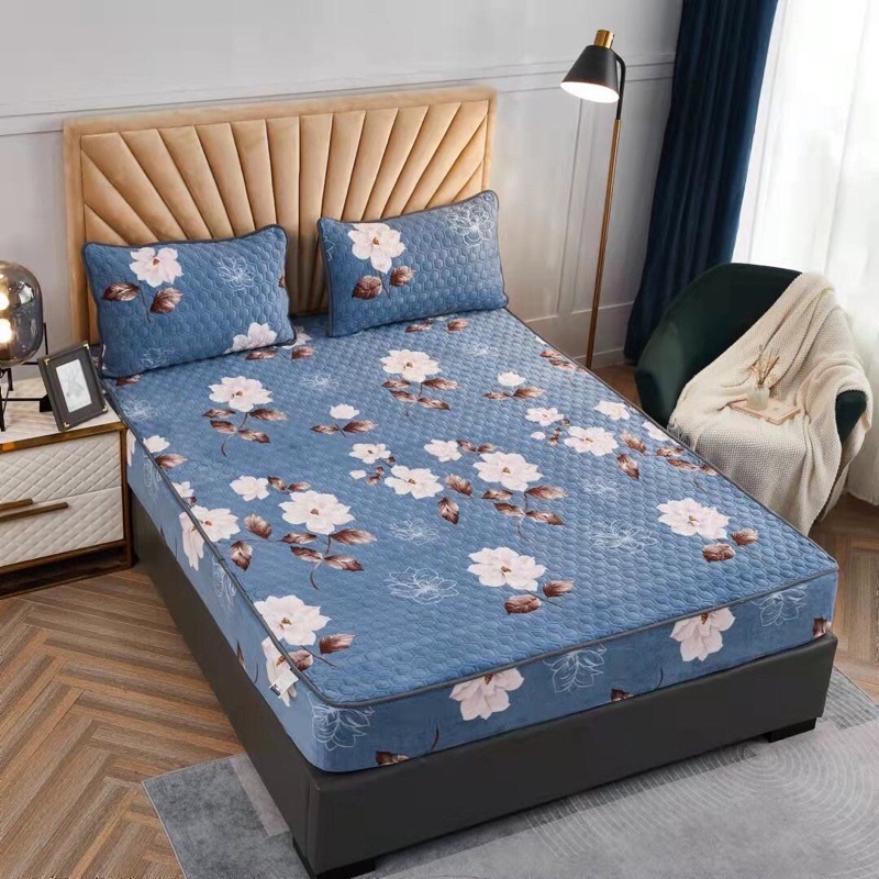 SÉT GA GỐI NỈ NHUNG TUYẾT SỮA TRẦN TRÁM HÀNG DÀY LOẠI 1