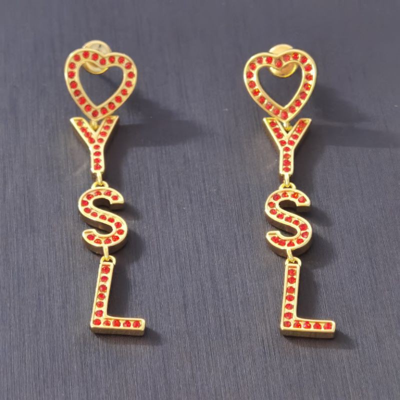 Bông Tai Mạ Vàng 18k Hình Chữ Ysl Đính Đá Sang Trọng
