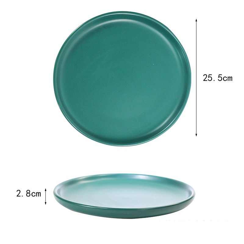(HOT) Đĩa tròn phẳng màu xanh rêu men bóng phong cách Bắc Âu - Sứ cao cấp, hàng xuất Âu