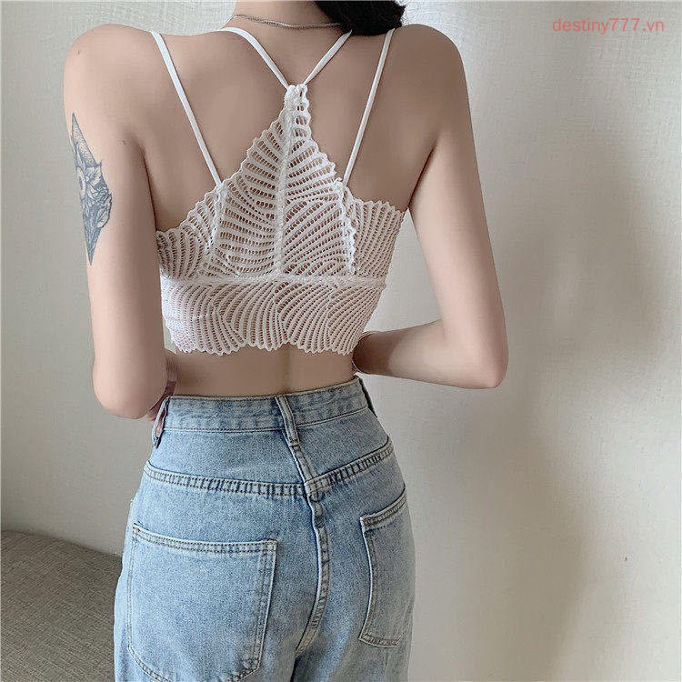 Áo lót bra hai dây cổ chữ V thêu ren gợi cảm cho nữ