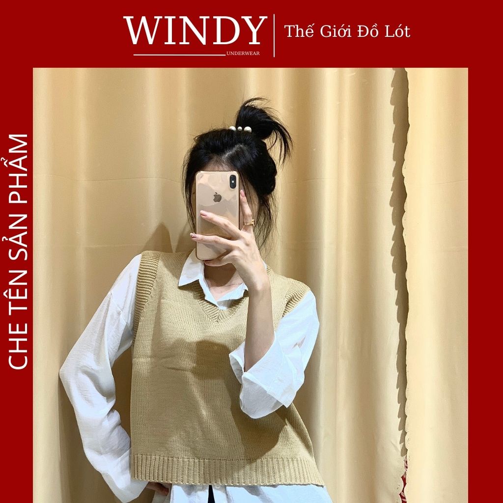 Áo Len Gile Nữ Cổ Tim Xẻ Tà Lệch Vạt Chất Lông Cừu Ấm Thời Trang Thu Đông Windy Secret