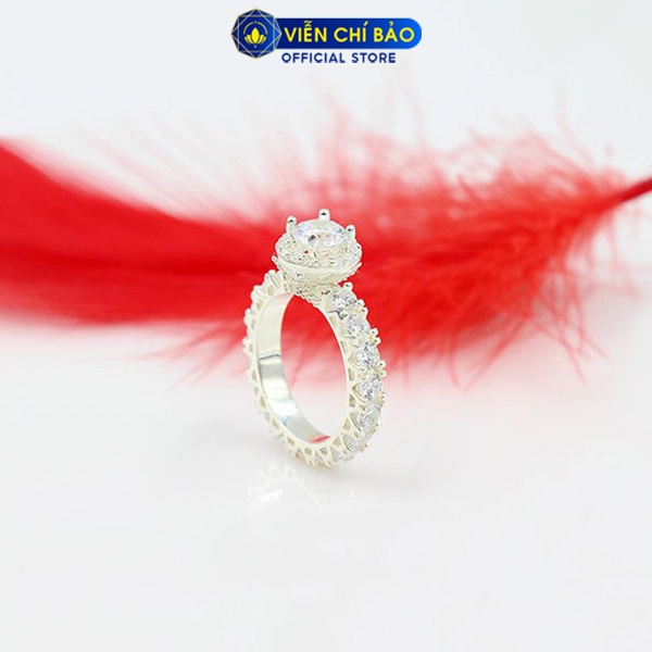 Nhẫn bạc nữ thời trang đính đá trắng bạc S925 thời trang phụ kiện trang sức nữ trẻ trung Viễn Chí Bảo N400130x