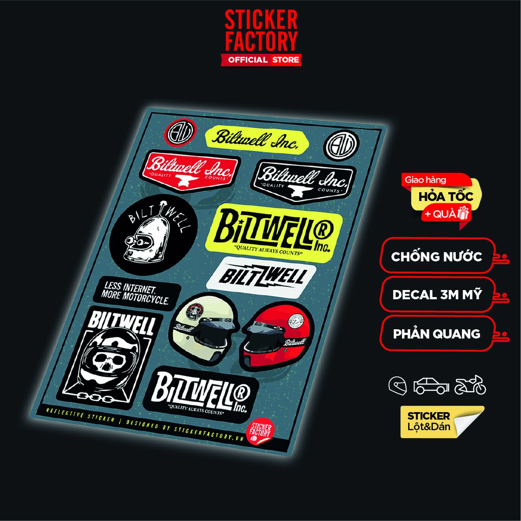 Sticker Reflective Hình Dán Phản Quang 3M Premium - Sticker Factory - chủ đề Biltwell