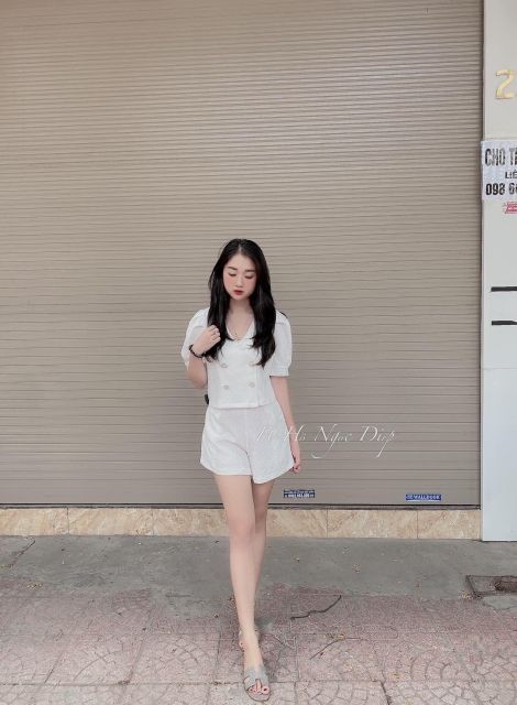 Sét bộ kẻ áo hai dây bèo chần chun và chân váy