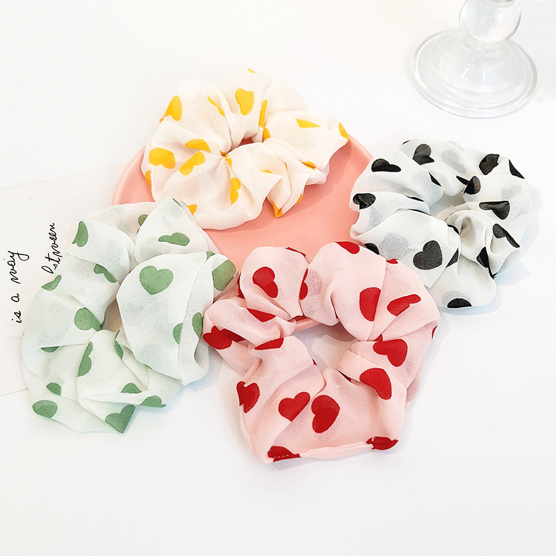 Dây buộc tóc Scrunchies họa tiết trái tim HD61