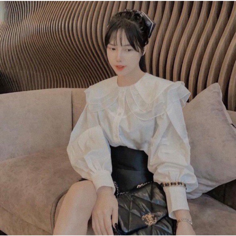 Áo sơ mi nữ đi học, áo sơ mi nữ trắng dài tay cổ sen ren bèo điệu đà chất đẹp, thoáng hút mồ hôi