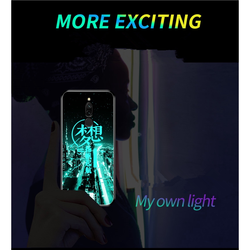 Ốp điện thoại kính cường lực dạ quang cho Xiaomi Redmi 8 / 8a /Note 8 Pro /6pro/ Note7
