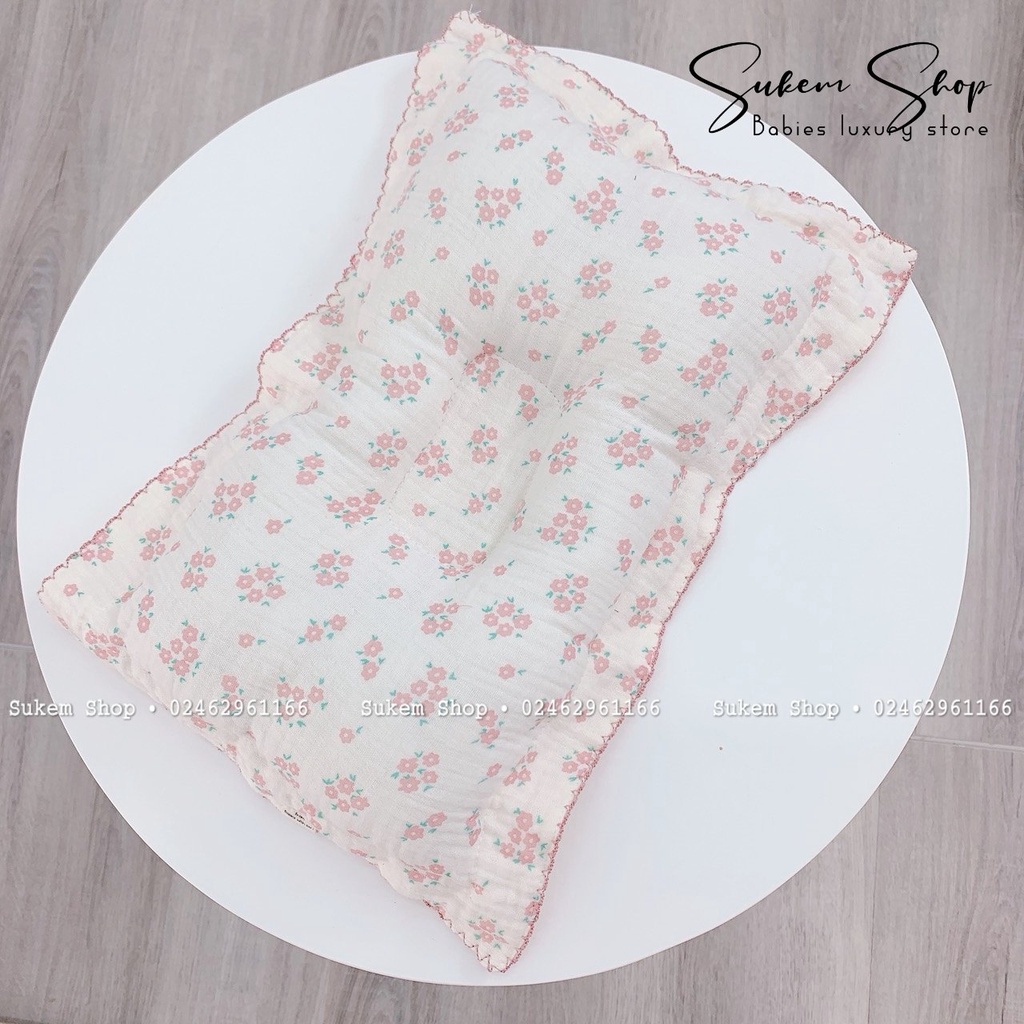 Gối Xô Sơ Sinh/Gối Xô Chữ Nhật Bé Bé Thiết Kế Lõm Chống Bẹp Êm Mềm Cho Bé