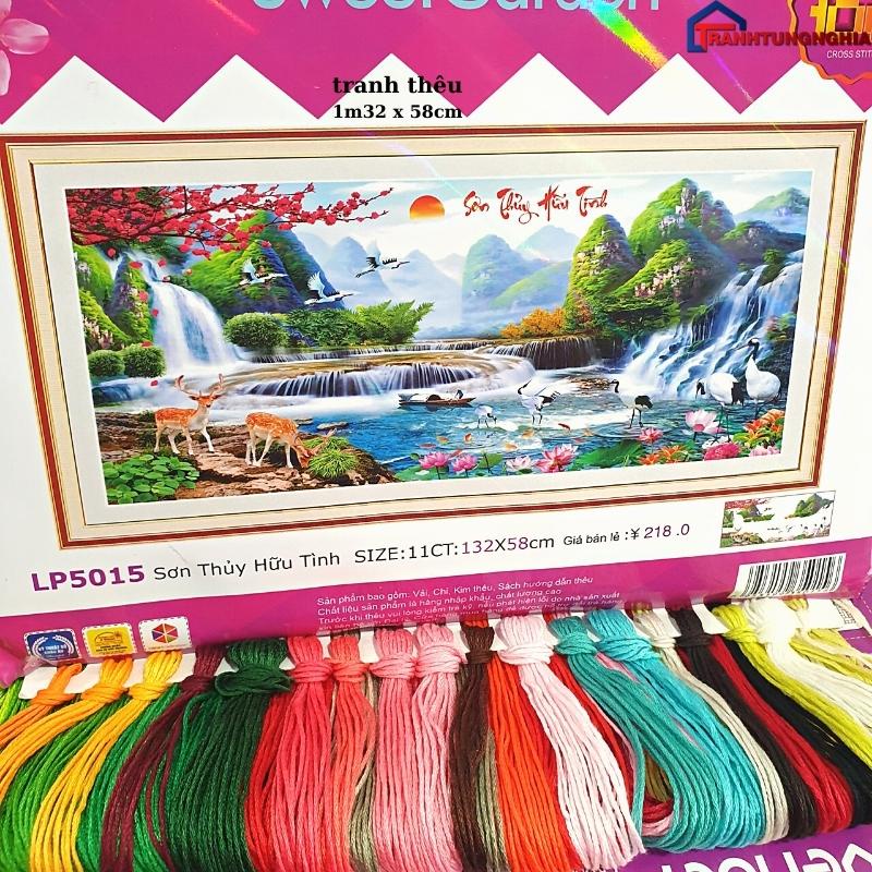 Tranh đính đá, tranh thêu chữ thập phong cảnh sơn thủy hữu tình