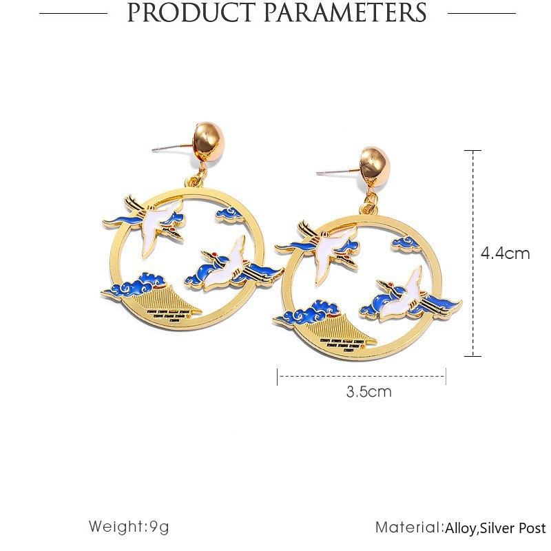 Bông Tai Dáng Dài Hình Chim Hạc Phong Cách Trung Hoa