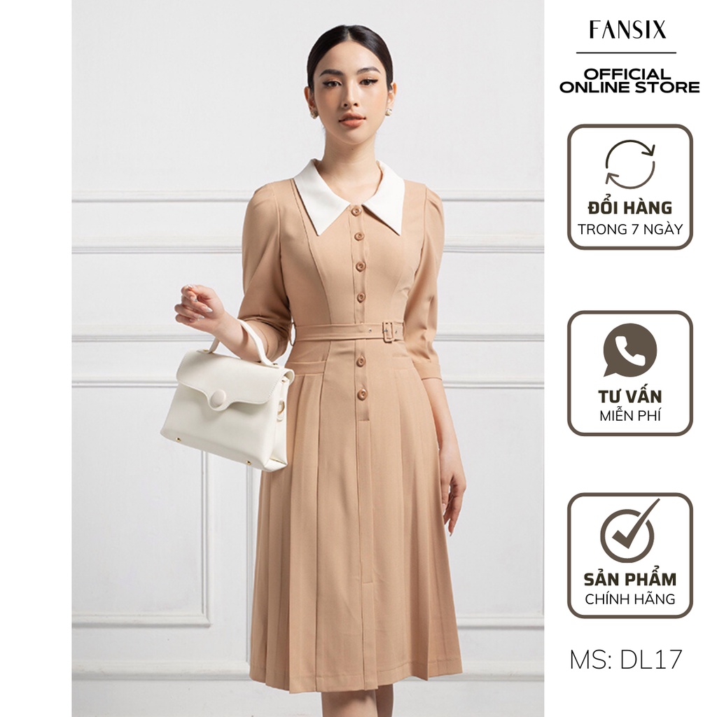 Đầm chữ A tay lỡ phối cổ sơ mi FANSIX - DL17 thiết kế tay bồng, vải mango dày dặn, 2 màu sang chảnh kèm đai.