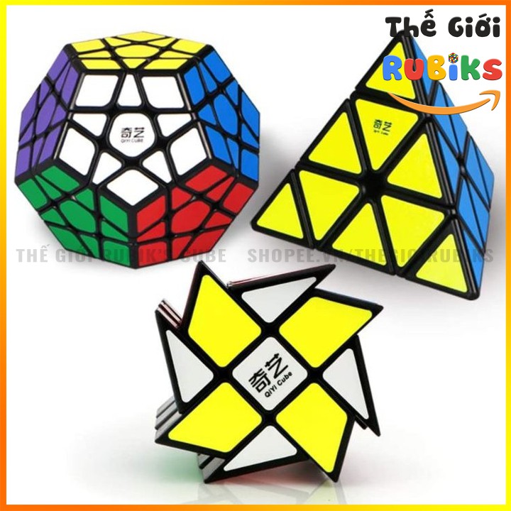 Hot Combo 3 Khối Rubik Qiyi Viền Đen 12 Mặt, Tam Giác, Cối Xay Gió. Rubic Megaminx, Pyraminx, Windmill Hàng Đẹp