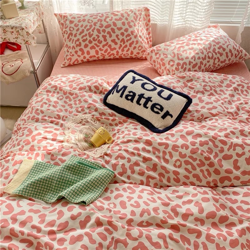 Bộ chăn ga gối Cotton Poly hoạ tiết da beo hồng xanh MÂY BEDDING đủ kích thước nệm