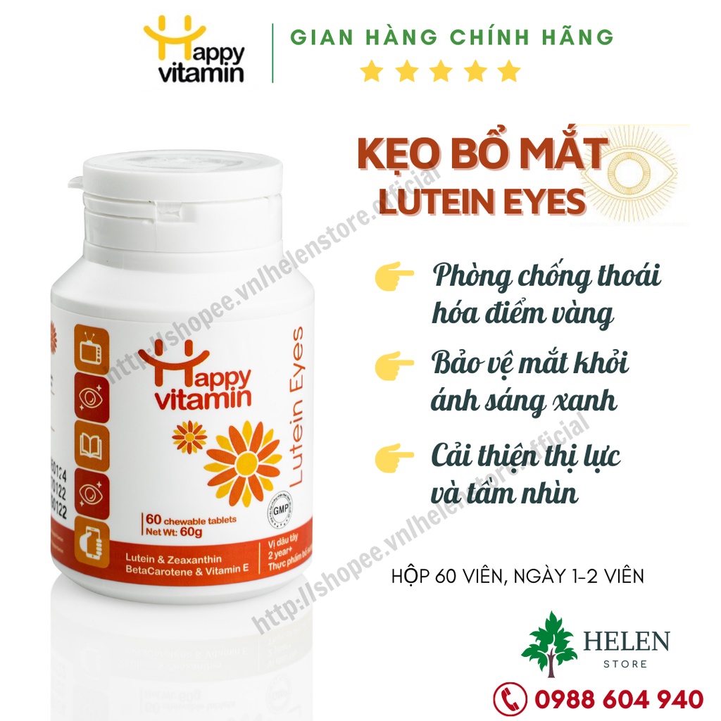 [MUA 1 TẶNG 1] Kẹo bổ mắt Happy Vitamin Lutein Eyes - Bảo vệ mắt khỏi ánh sáng xanh, cải thiện thị lực - Hộp 60 viên