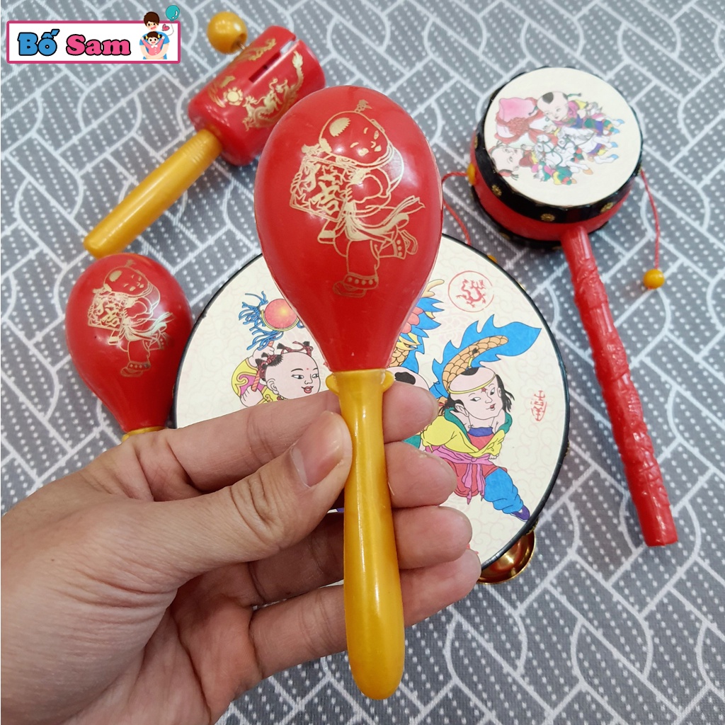 Xúc xắc cho bé bộ trống lắc lục lạc dân gian chơi trung thu cầm tay Shop Bố Sam
