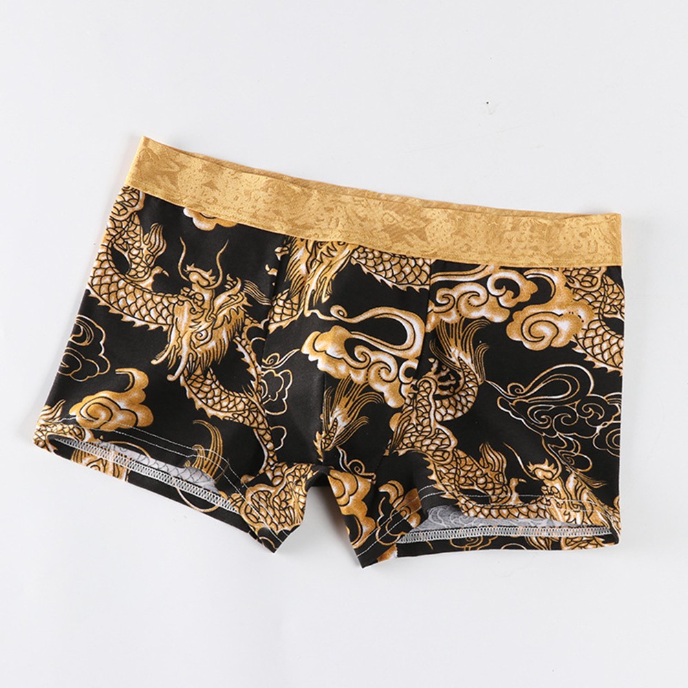 Quần lót boxer dáng rộng thoáng khí họa tiết rồng cá tính cho nam
