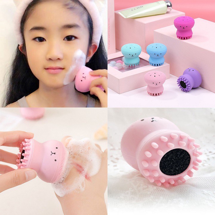 Cọ massage rửa mặt tẩy tế bào chết dạng sillicon mềm tạo/ bọt hình bạch tuột xinh xắn, tiện ích