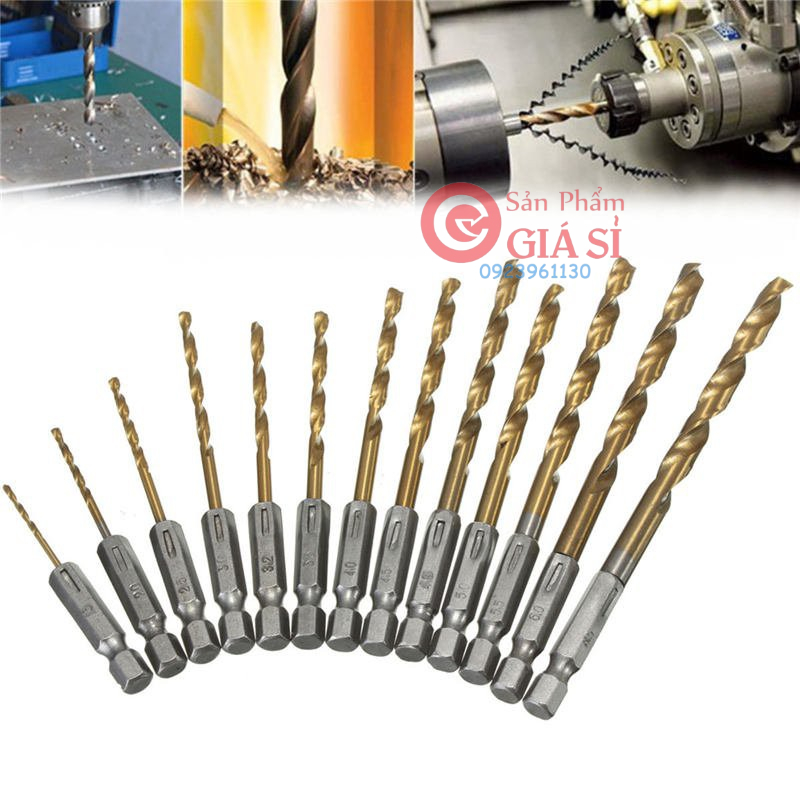 Bộ mũi khoan HSS 13 cái / bộ Tốc Độ Cao khoan Thép cho Kim Loại / gỗ Tráng Titanium Khoan 1.5- 6.5 mm ❤️freeship❤️
