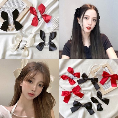Kẹp Tóc Hình Nơ Màu Đỏ / Đen Phong Cách Hàn Quốc