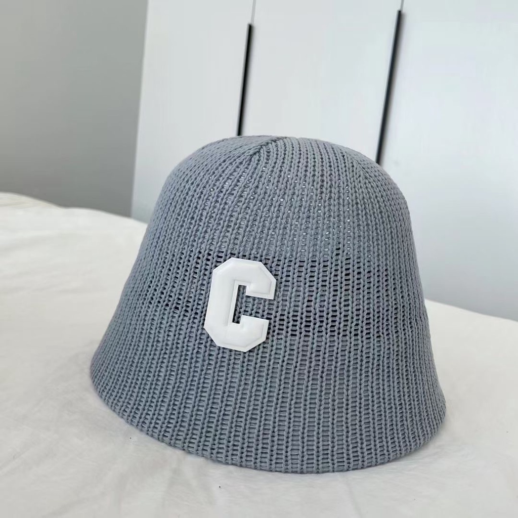 Nón Bucket Đan Len Mỏng Nhẹ Thoáng Khí In Chữ C Chống Nắng Thời Trang Mùa Hè Xinh Xắn Cho Nữ