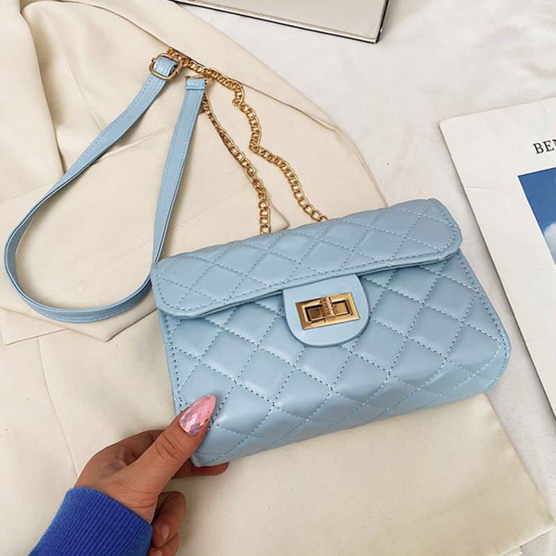 IELGY Túi Đeo Vai Màu Đen Họa Tiết Hình Thoi Phong Cách Hàn Quốc Thời Trang Cho Nữ