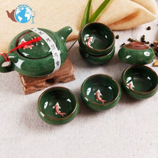 Bộ ấm chén trà ngọc cá 3D