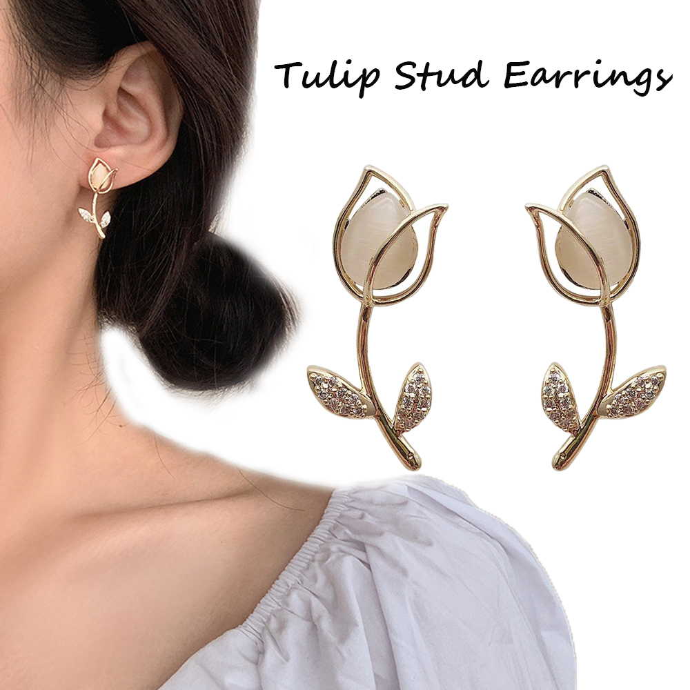 Hoa Tai Hình Hoa Tulip Đính Đá Thời Trang Sang Trọng Cho Nữ