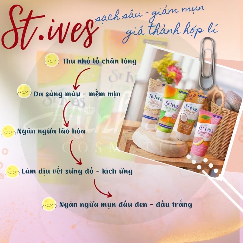 Sữa rửa mặt tẩy tế bào da chết St.Ives 170g (Tươi Mát Trái Mơ, Bơ mật ong, Cafe...