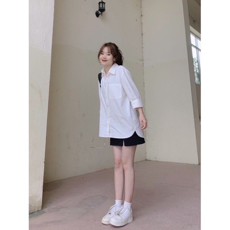 Áo sơ mi kaki mềm fom rộng .