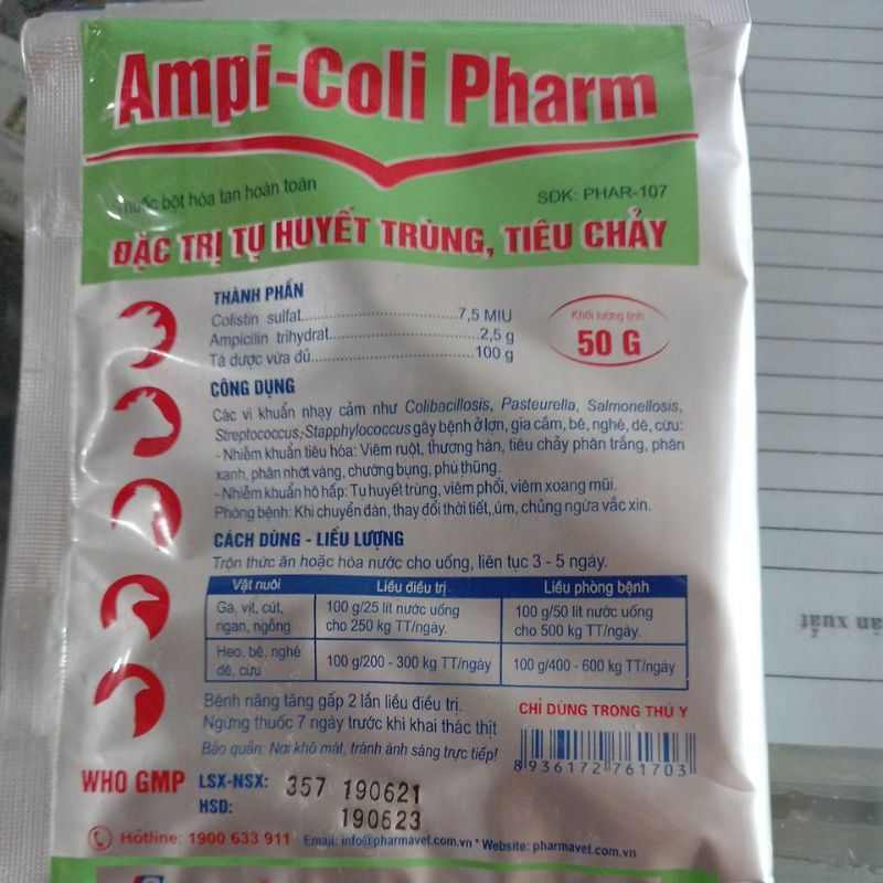 Đặc trị tụ huyết trùng tiêu chảy cho gia cầm ampicoli 50g