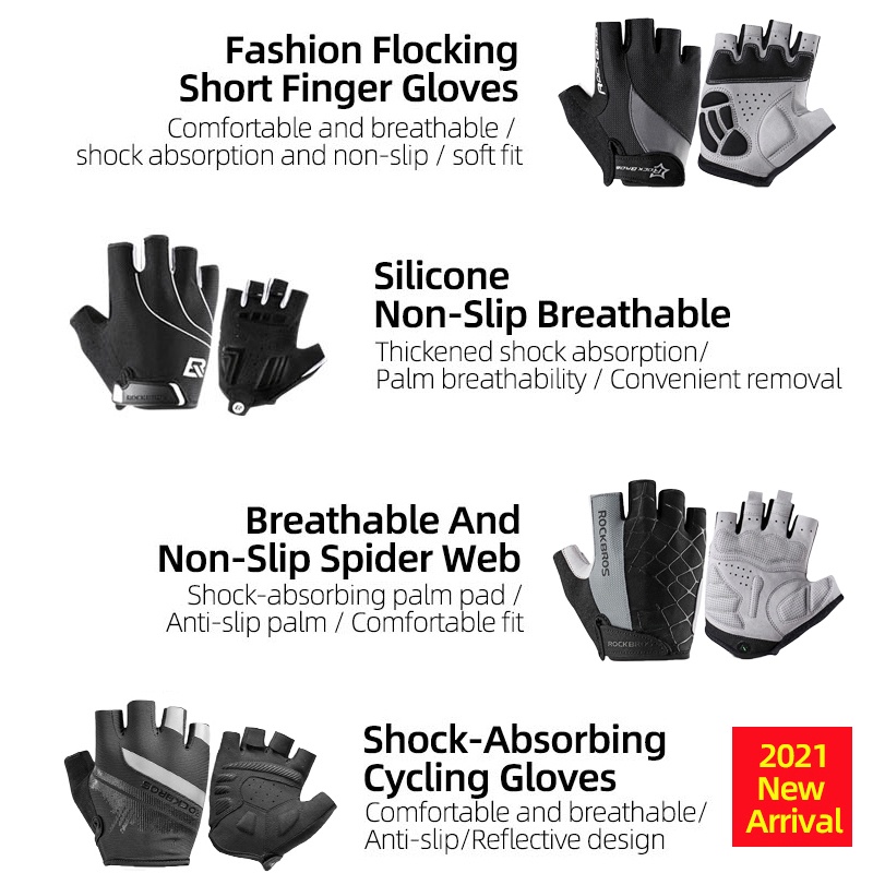 Rockbros Găng Tay Hở Ngón Chống Trượt Thoáng Khí Chuyên Dụng Đi Xe Đạp Địa Hình