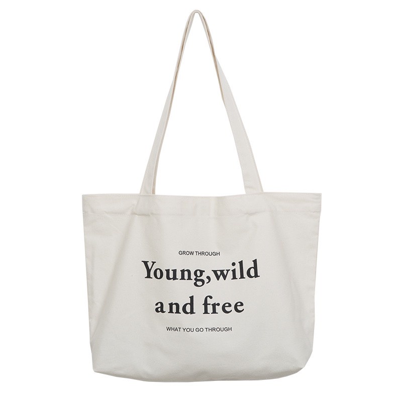 Túi tote HAZIN vải canvas ulzzang unisex in chữ Andfree có khoá miệng túi nhỏ bên trong HZ58