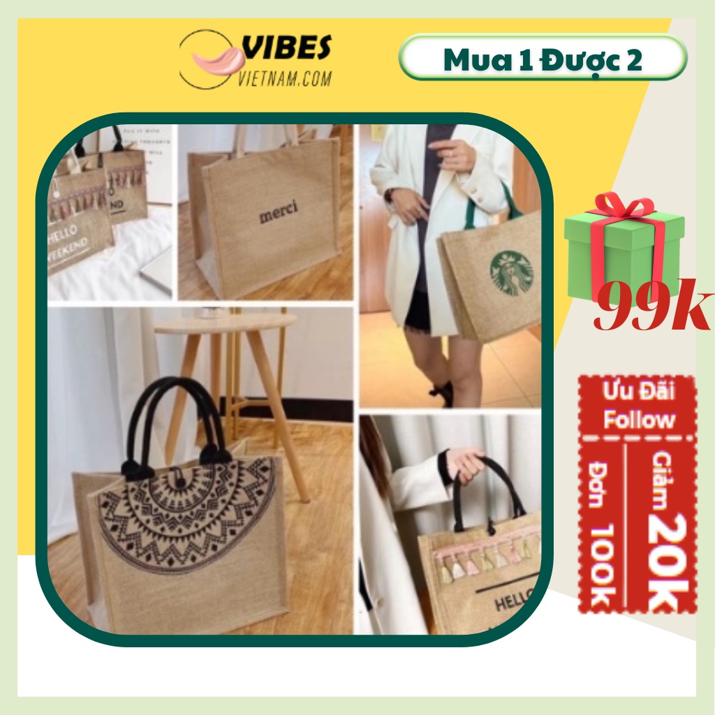 Túi Cói Vintage Đi Biển Merci - Someday Nữ Size Lớn Vải Bố Lanh Cao Cấp vibesvetnam