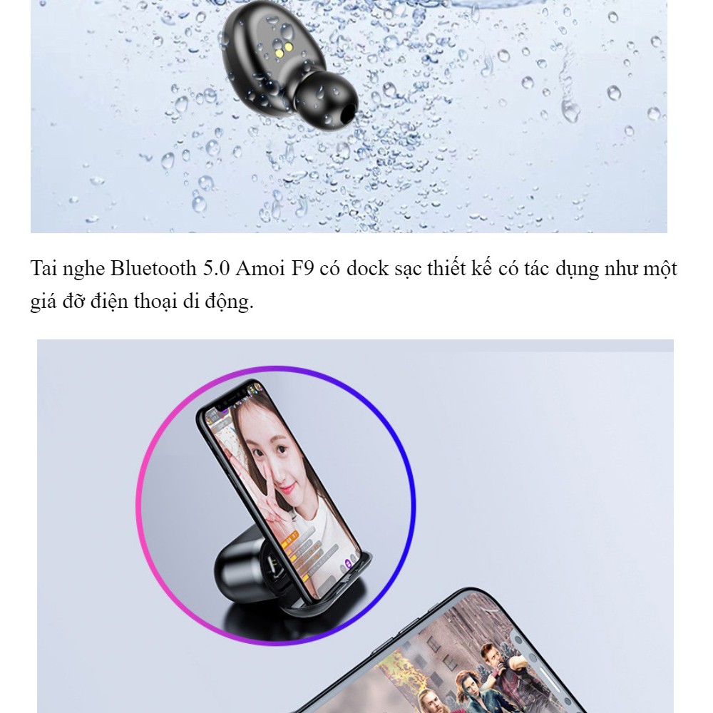 Tai Nghe Bluetooth True Wireless Amoi F9 Pro, Kiêm Sạc Dự Phòng Đồng Hồ Hiện Thị % Pin
