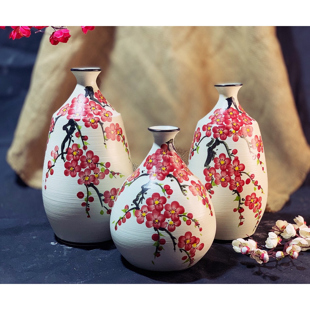 Bình hoa vẽ tay giả vuốt - gốm sứ Bát Tràng cao cấp