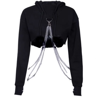 Áo croptop hoodie kèm chain