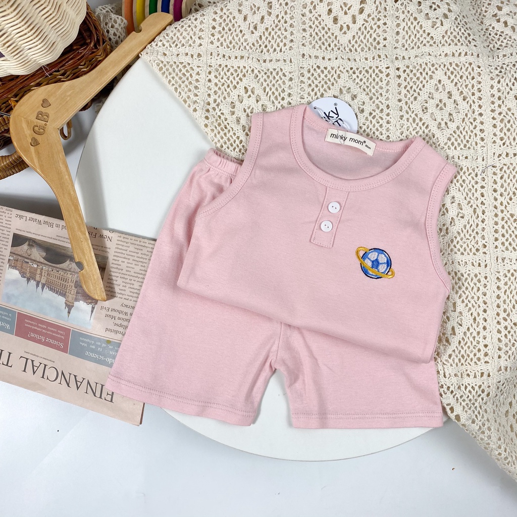 [SALE] Bộ Ba Lỗ Bé Gái, Bé Trai Minky Mom Vải Cotton Borip Trơn Thêu Ngực, Áo Thun 3 Lỗ Cho Bé Mặc Hè MKM3LO2206