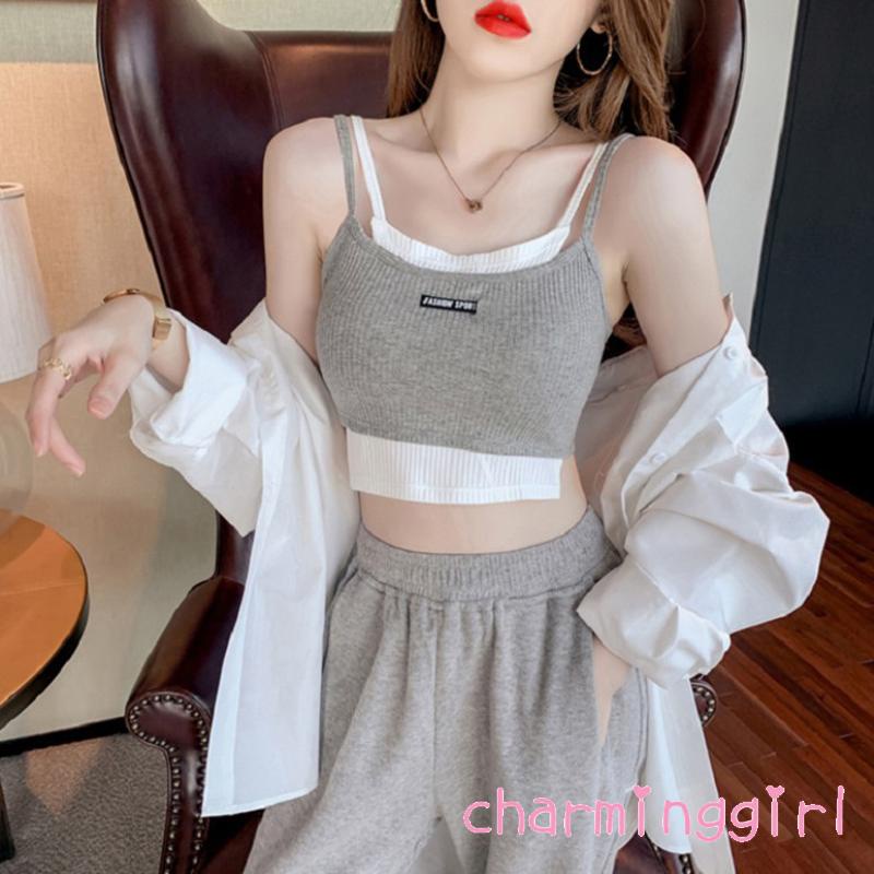 Áo Hai Dây Cổ Chữ U Giả Hai Mảnh Màu Sắc Thời Trang Mùa Hè Cho Nữ