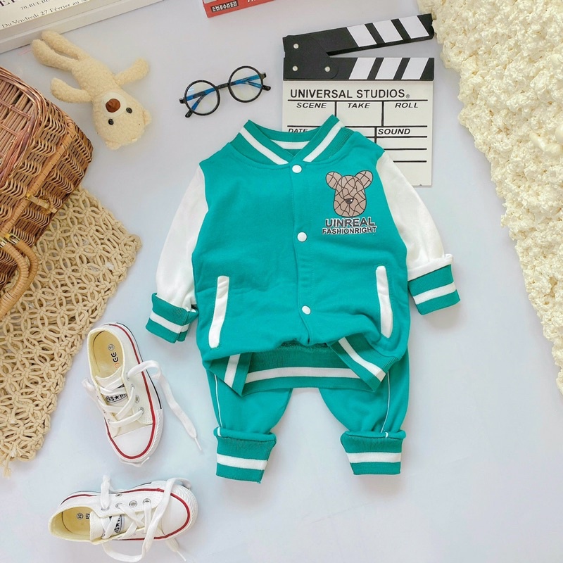 Bộ Áo Khoác Bomber UINREAL Chất Nỉ Cotton. Bộ Thu Đông Cho Bé Trai Bé Gái 8-19kg.