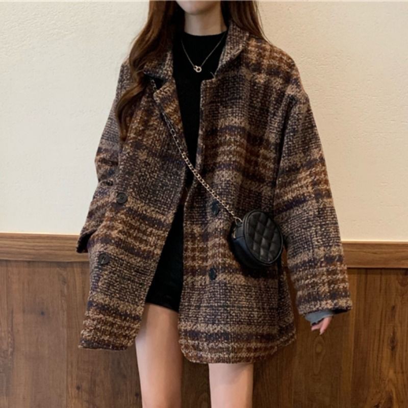 Áo Khoác Len Dày Dáng Rộng Kiểu Retro Anh Thời Trang Thu Đông 2020 Cho Nữ