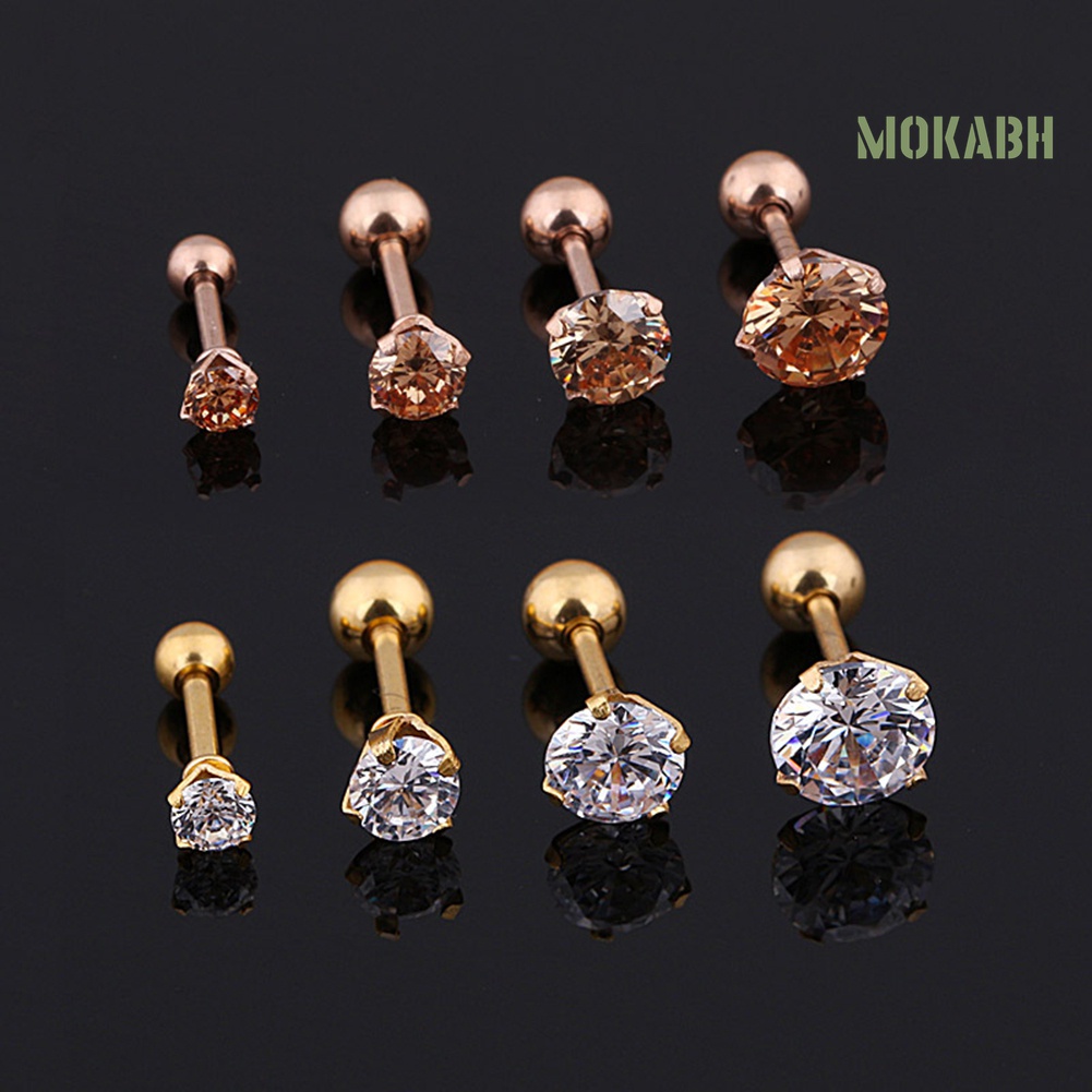 1 Đôi Bông Tai Thép Titan Dát Đá Zircon Thời Trang Unisex