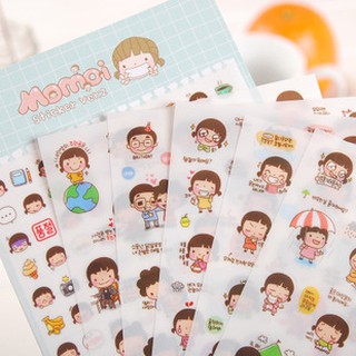 Bộ 6 tờ sticker dán momoi cô bé dễ thương nguồn hàng buôn sỉ